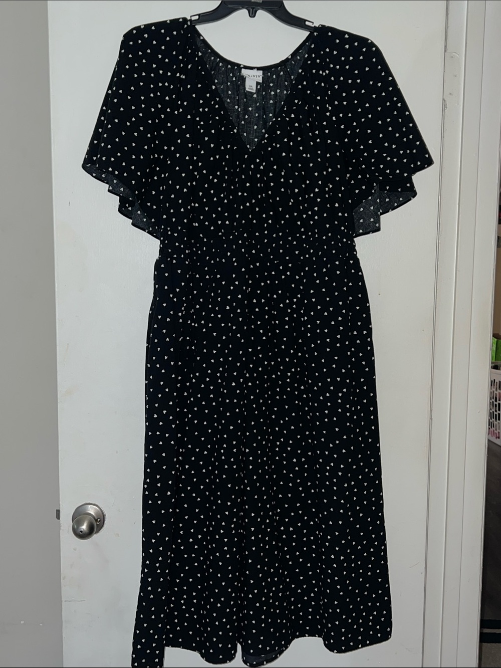 Ava & Viv Black Midi Dress with White Heart Dot Print
